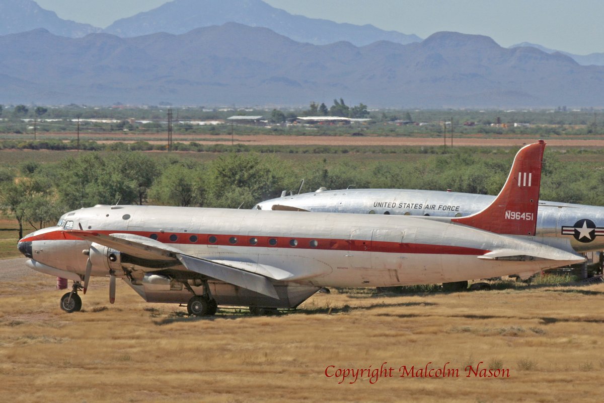 malcolm_nason's tweet photo. Four former fire-bomber Douglas C54's parked at Marana Regional Airport for many years are moving on - N96451 is reported to be restored and flown out, N67040 to Mojave for us by Scroggins Aviation Mockup &amp; Effects as a movie prop while N6816D and N67034 will be scrapped.#avgeek https://t.co/KhMsTRxYAi