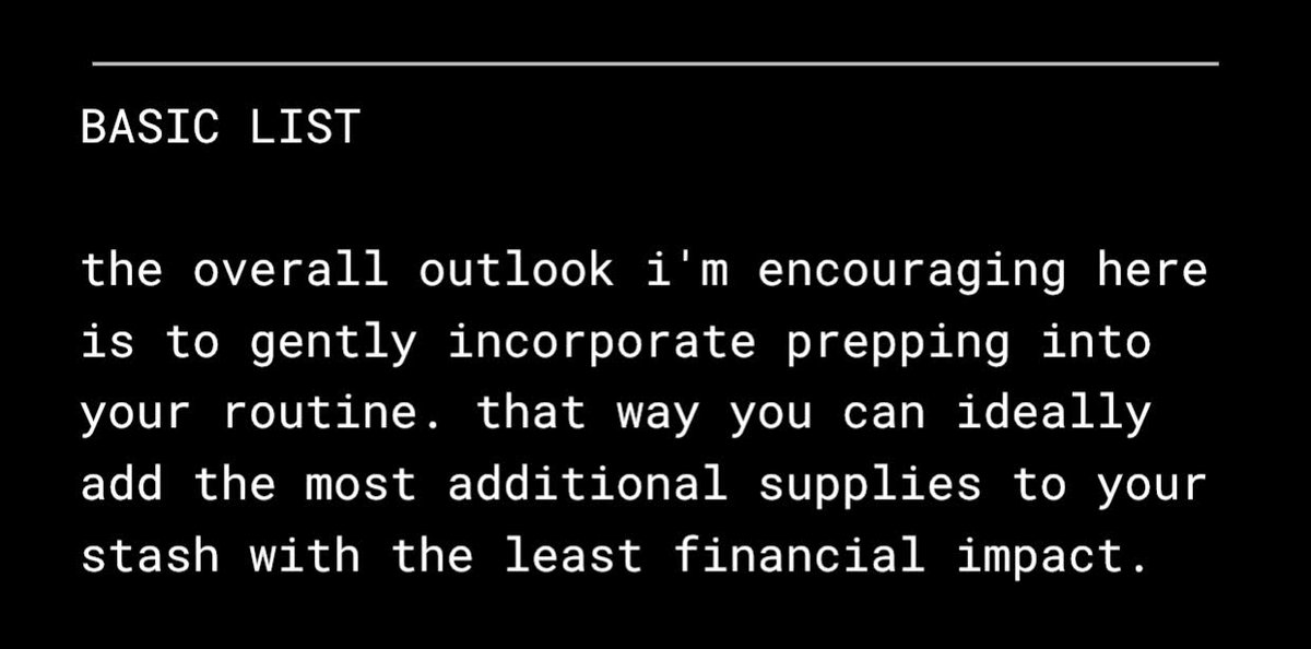 ITT: the very itty bitty beginning steps i took to start a stash of supplies for emergencies AKA prepping. not intended to be comprehensive.