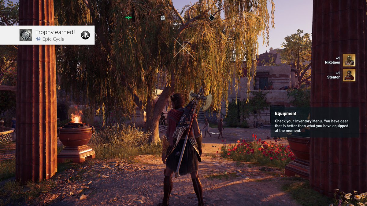 Platinum screenshot showing Kassandra in Sparta after finishing the game