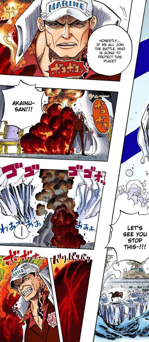 It's easy to visualise because there's motion given to every shot. Even backgrounds are moving constantly. Notice while Akainu talks, his magma "sizzles". And when the ice gets even closer, you SEE its approaching sfx SMALLER than Akainus sfx. Even sounds are portrayed visually