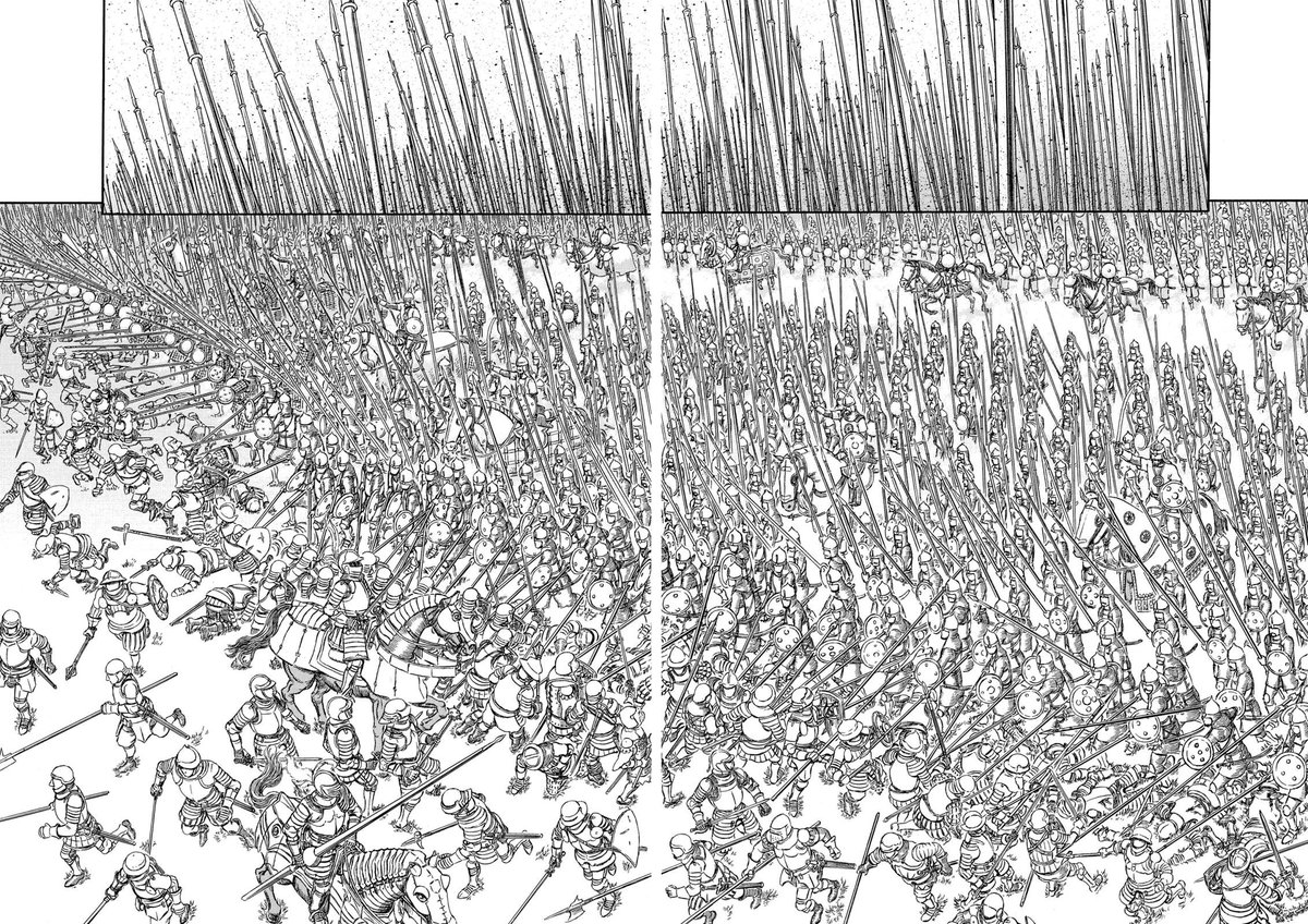 Again, this isn't to put other series down, they have their own merits. If you look at berserk, its spreads are usually just "paintings". Just a still shot with little to no context. No motion, no sfx, no dialogue. As an outsider you can't tell what the context is