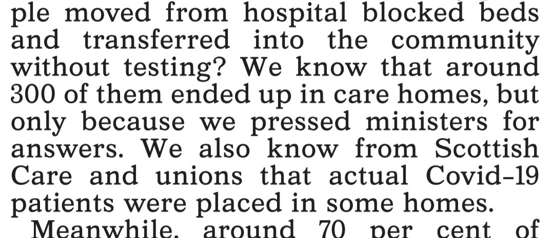 Seems odd given I told the First Minister on April 22 about positive Covid patients being knowingly dischaged to care homes, and it was in our paper the day after   https://twitter.com/Sunday_Post/status/1320341977544572928