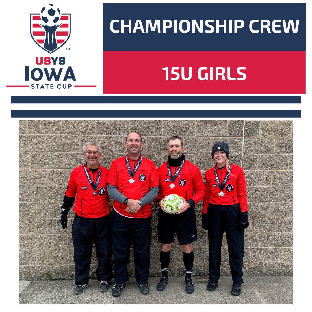 IowaSoccer's tweet photo. Congratulations to our 15U Girls Iowa State Cup Official Crew - Chris Roberts, Aziz Haffar, Courtney Woodcock, David Lester
#iowasoccer #IAStateCup #usys #statecup #refereepathway #roadtoAZ https://t.co/hkgJ5FQ4lS