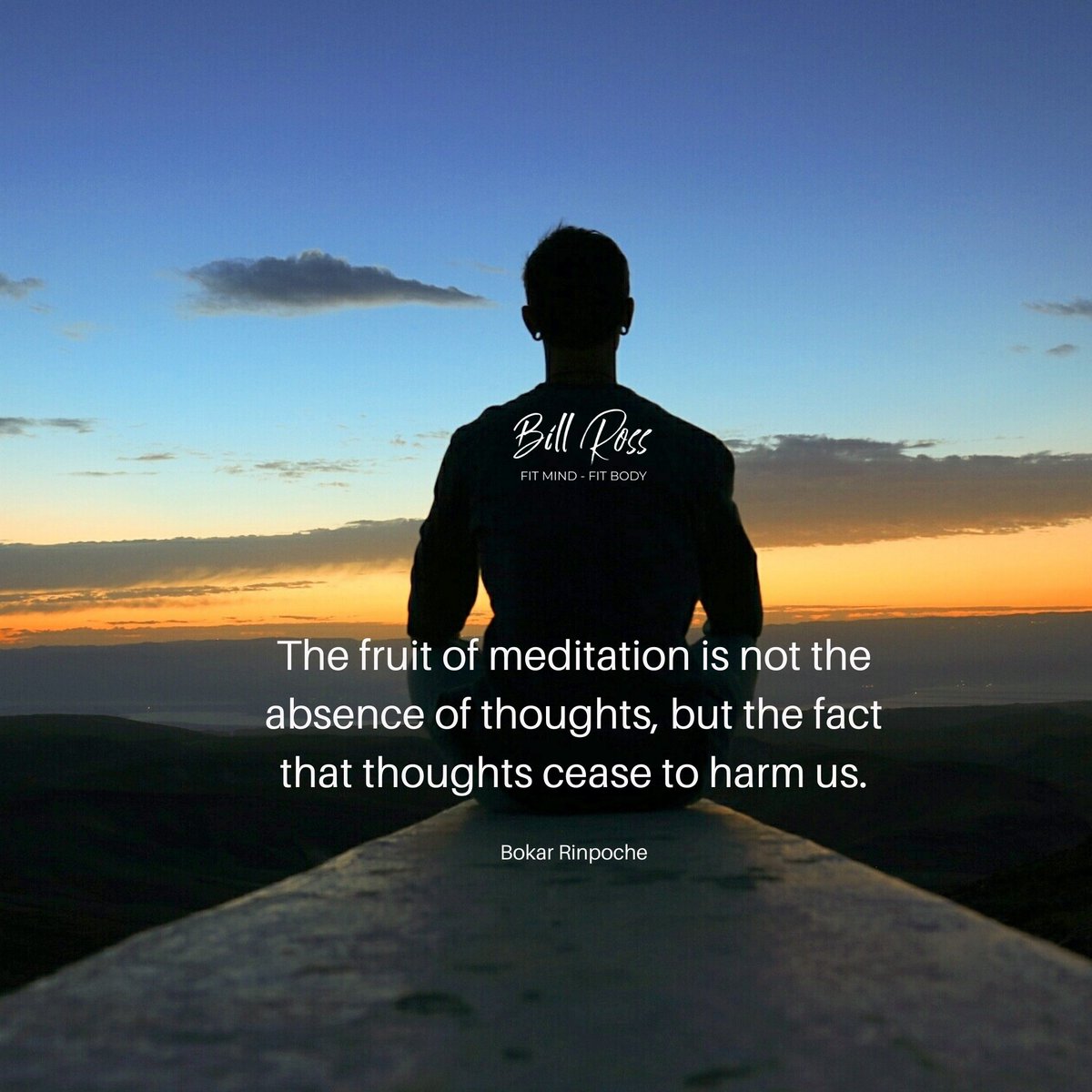 Billrossfit's tweet photo. The fruit of meditation is not the absence of thoughts, but the fact that thoughts cease to harm us
.
.
.
#billrossfit #purecoach #goals #personaltrainer #results #holistichealthcoach #onlinecoaching #behaviorchange #meditation #meditate #focusyourmind #exploreyourthoughts https://t.co/U31heVOSEY