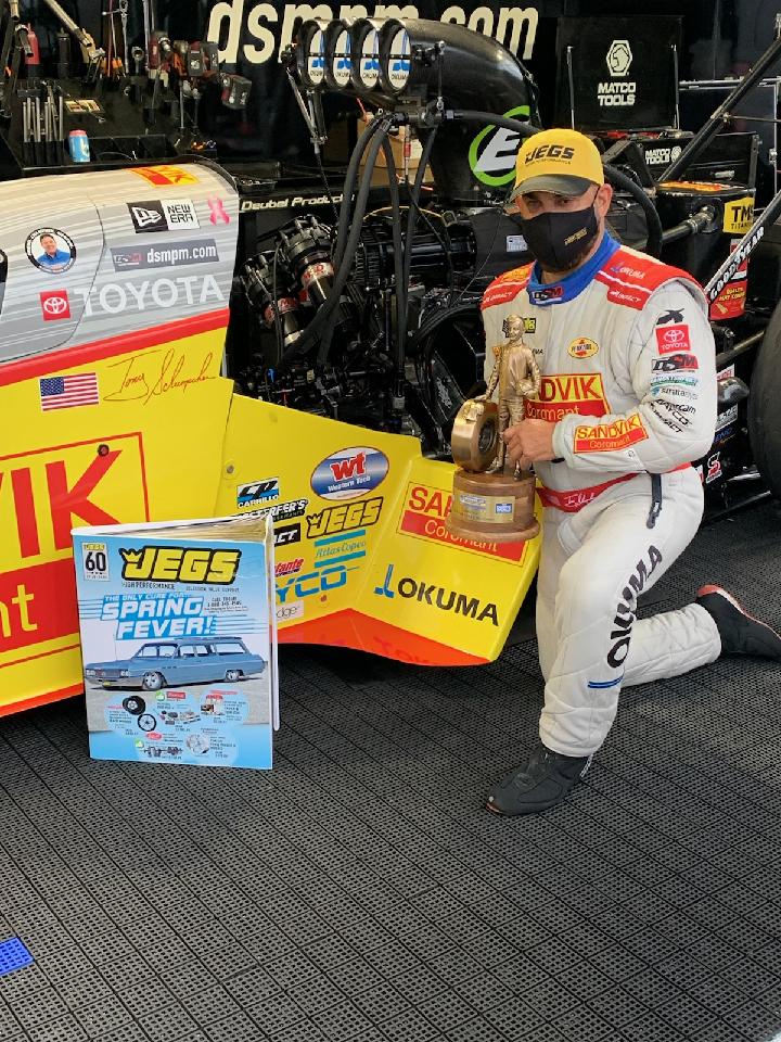 Well done on the #topfuel win @TheSargeTF and @shoeracing from your friends in @JEGSPerformance yellow & black. We appreciate the partnership on & off the track. #WINwithJEGS