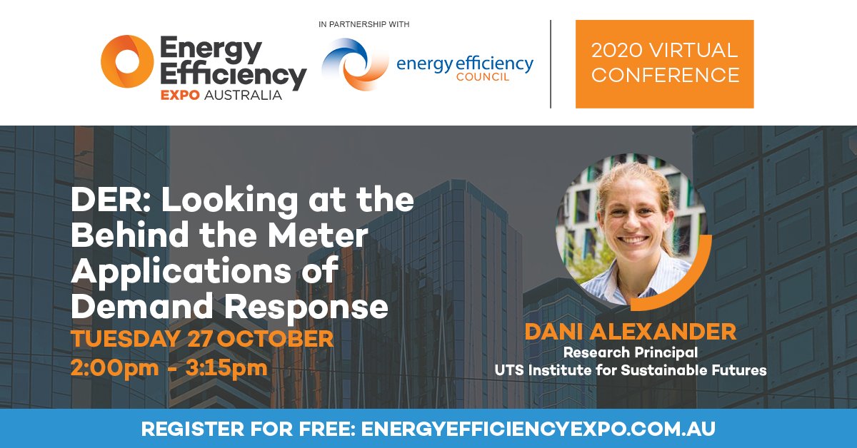 nrgefficiencyau's tweet photo. Dani is a researcher at the UTS Institute for Sustainable Futures who is passionate about rebuilding our energy system to be clean, affordable, reliable and equitable. Join her for free at the #EEE2020 Virtual Conference: https://t.co/MIuTUQOzLf https://t.co/OaBjsEicfv