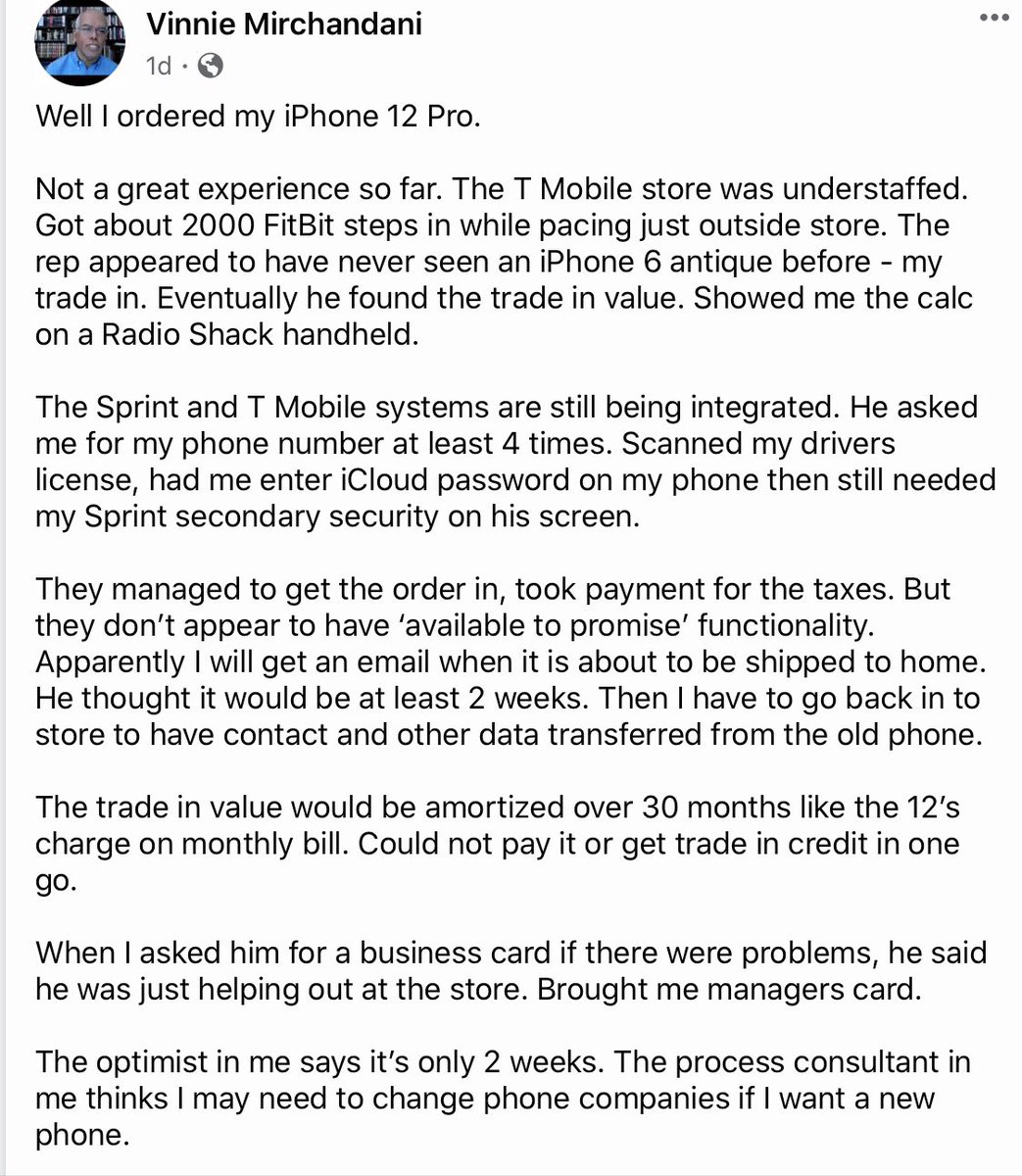 Vinnie Mirchandani I Shared Below My Poor Experience On Fb Trying To Get A 12 At Your Store To A Person My Friends Told Me I Should Have Ordered