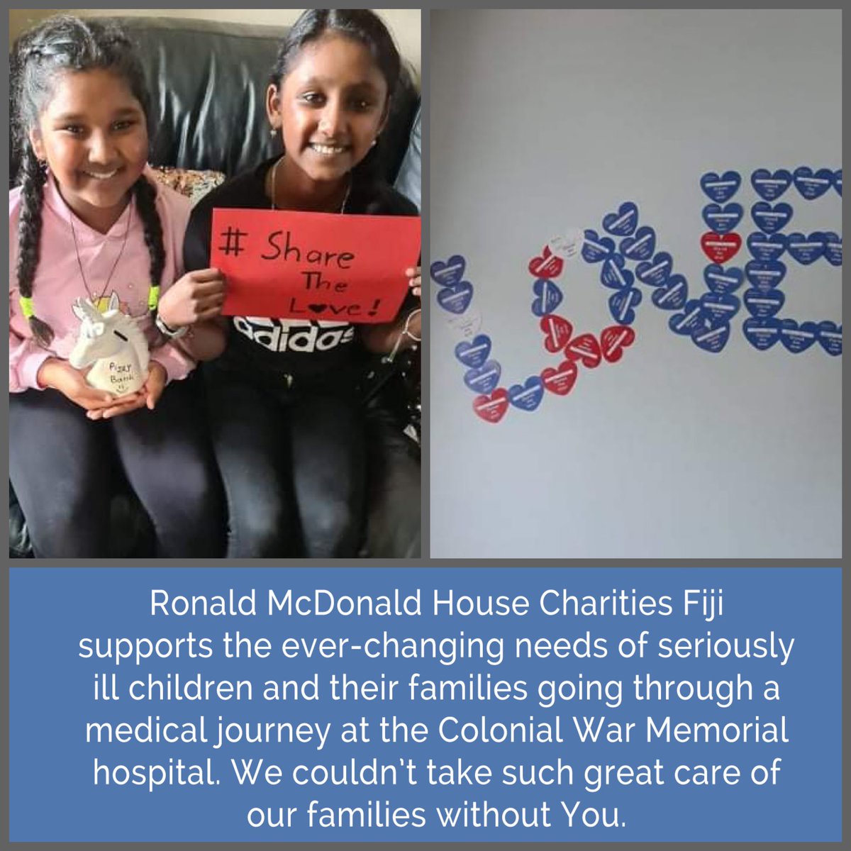 Shout-out to this two wonderful sisters Shalvi &amp; Shavni Permal who donated $50 of their savings to purchase 25 hearts from the Ronald McDonald Family Room 💙❤️🤍
Your thoughts &amp; generosity for our families is appreciated. Blessings on you both ❤️
#RMHC#KeepingFamiliesClose❤️