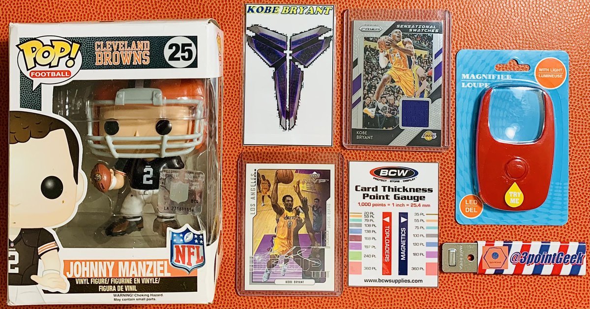 3pointGeek's tweet photo. Again it’s better late than never! My small 4K follower giveaway is here. A lightly damaged Funko Pop of Manziel, a Prizm Kobe Relic, a Silver Script Auto Base, a magnifier, and more! Just follow and RT.. Thank you to all 4K+ followers! #RoadTo4K https://t.co/QmOXe6zTu4