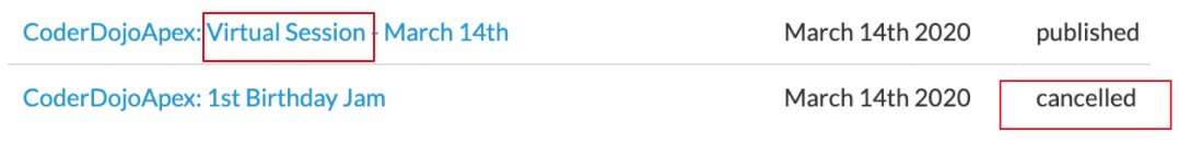 coderdojoapexnc's tweet image. 1/ Just as we were all set to throw our 1st birthday party on Saturday March 14th, we’d to curb our enthusiasm, err on the side of caution to call off the celebrations.  Disappointed but not out, we switched to virtual session that Saturday to test the waters for the first time.