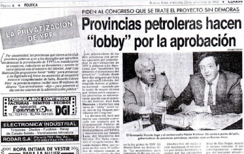 Pese al discurso anticapitalista y nacionalista, quedaba claro que todo era un asunto de dinero. Por eso, cuando arregló reconocerles regalías adeudadas por 630 millones de dólares, el matrimonio cambió de idea. Tanto que mandaron un avión provincial para asegurar la aprobación