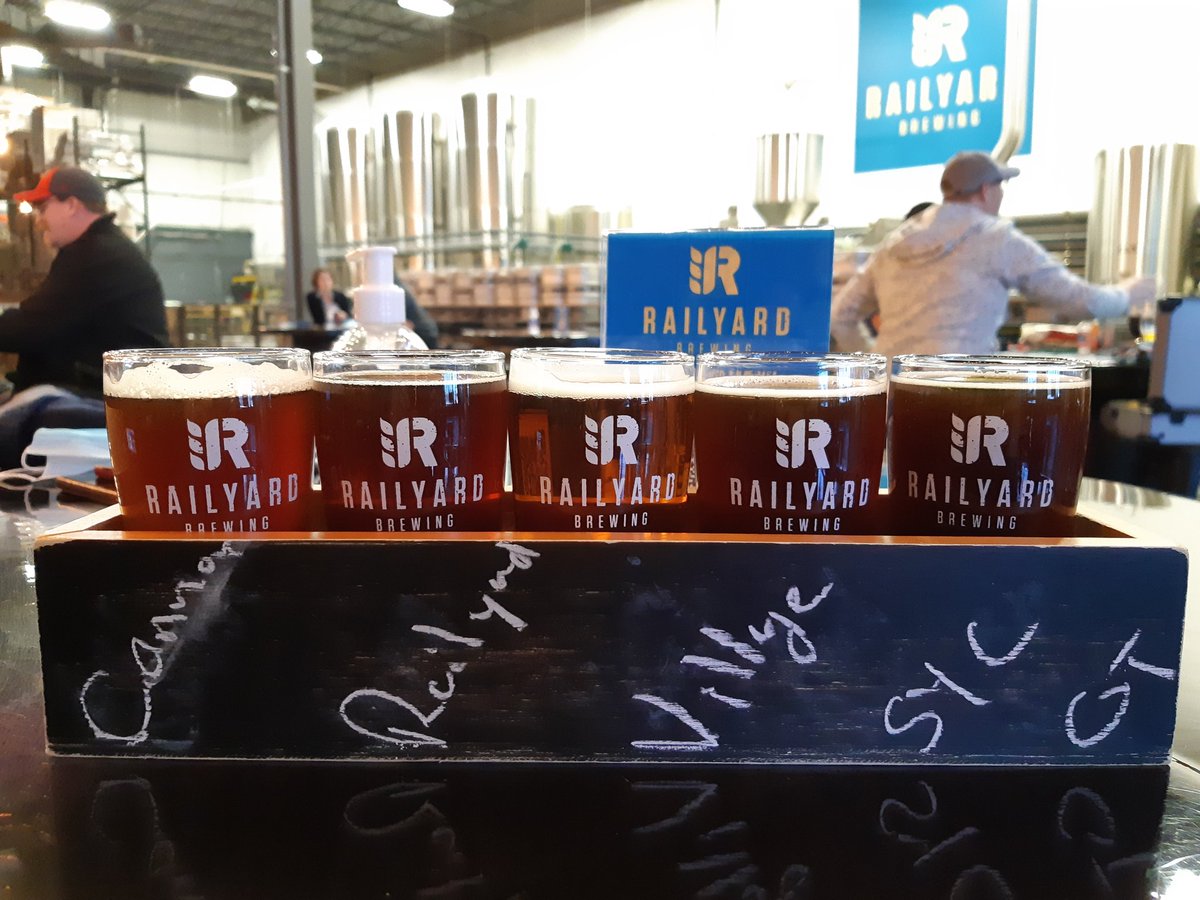 sandstonemac's tweet photo. On the final day of #albertabeerweek we did a little side by side by side by side by side #unitybrew taste test at @RailyardBrewing and the winner is...every damn one! https://t.co/iUXK8nWoMv