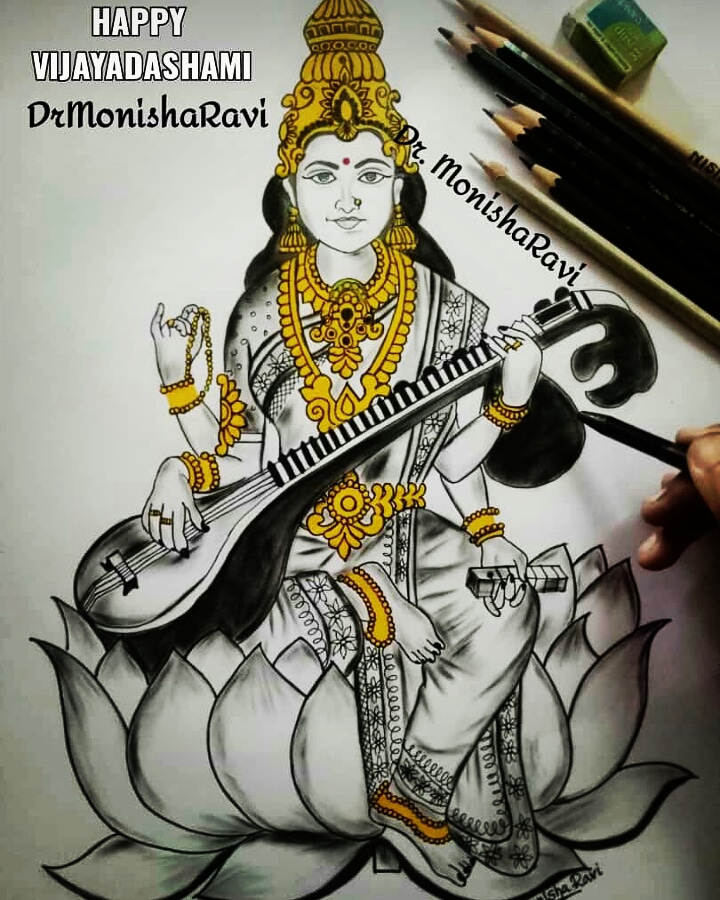 Saraswati (sketch n colour) by perfectionist7 on DeviantArt