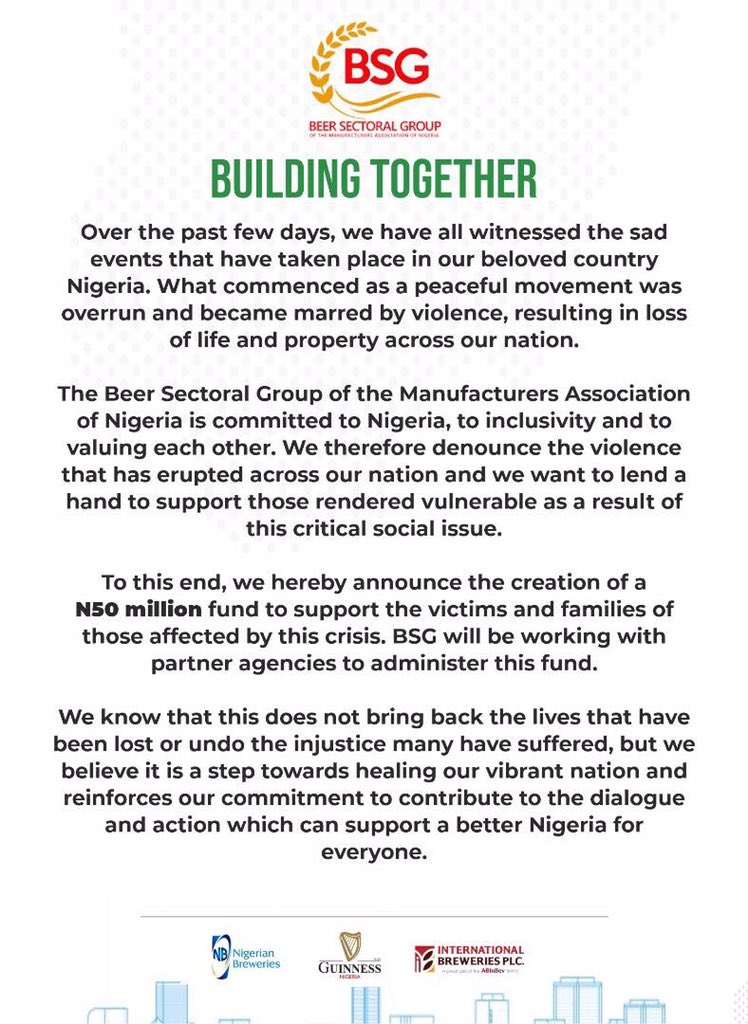 Cc <a href="/GuinnessNGRPlc/">Guinness Nigeria Plc</a> <a href="/NBPLC/">Nigerian Breweries</a> <a href="/IBPlc_ng/">InternationalBreweriesPlc</a> 

#BeerSectoralGroup #BuildingNigeriaTogether #BSG #CreatingValueResponsibly