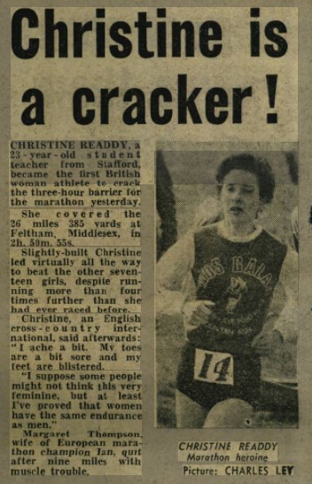 First British Woman to break 3hrs for marathon, 1976, Christine Reddy. <a href="/nderbysrc/">North Derbyshire RC</a>