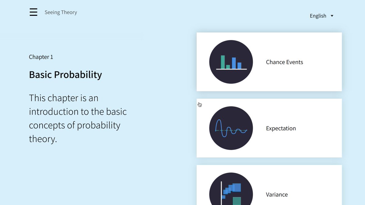 Seeing Theoryseeing-theory∙brown∙edu/basic-probability/index.html> An visual approach to probablity