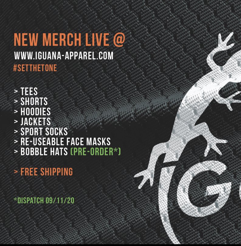 New merch on the website. We’ll pilot the distribution network this week with the aim to reduce turnaround times the following week. Thanks in advance. #setthetone #iguanaapparel #sport #sportswear #kit #brand