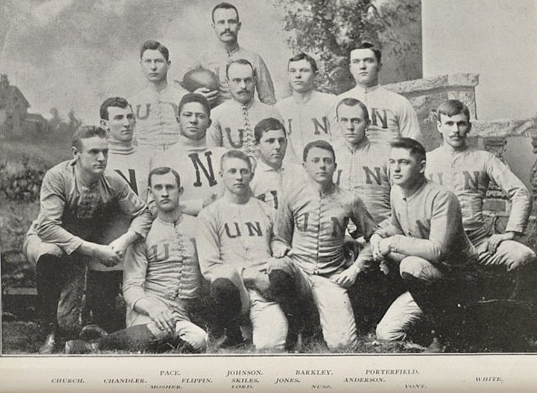 This weekend  @HuskerFBNation announced that they would wear helmet stickers to honor George Flippin, the team’s first Black player (1891-94, pic below is the ‘91 team)It’s good to honor Flippin, but we should also take an honest look at what his time at Nebraska was like