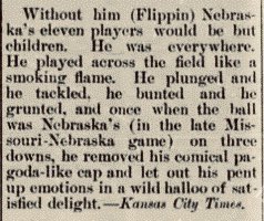 Outside observers noticed Flippin’s skill too. After an 1892 game against Illinois—considered one of his best performances—the Illinois student newspaper described him as a star (left). In 1894 after a game against Missouri, a Kansas City newspaper had similar praise (right)