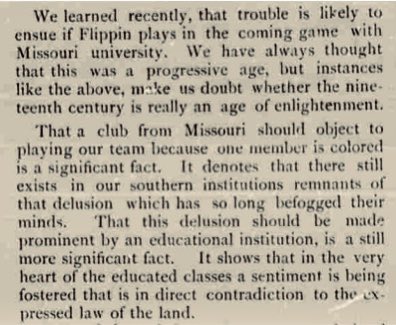 The response from the Nebraska student newspaper was indignant. It attributed Missouri’s actions to the same racism that undergirded the Confederacy, and then claimed that racists on Mizzou’s football team would “get whipped as their fathers [in the Civil War] were whipped”