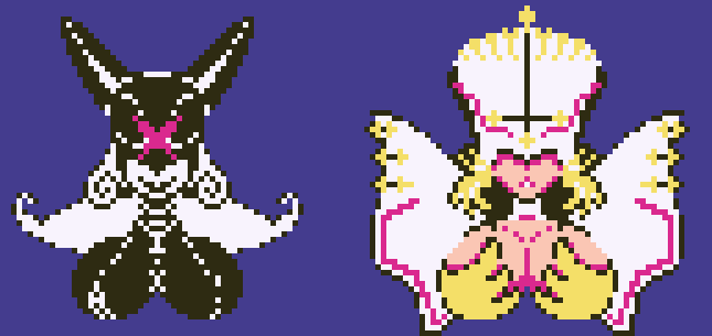 MoePixelMonsta's tweet photo. Improved Attributes / Atributos Mejorados
-Dia 25 X-Antibody
-Lastimosamente tuve que agregar un color a la paleta , me sienta muy mal.
#pixelart #ドット絵 #Digimon #LadyDevimon #Angewomon #XAntibody #Angel #Devil #digitoberx #digitoberx2020 https://t.co/rq3mQcSDz4
