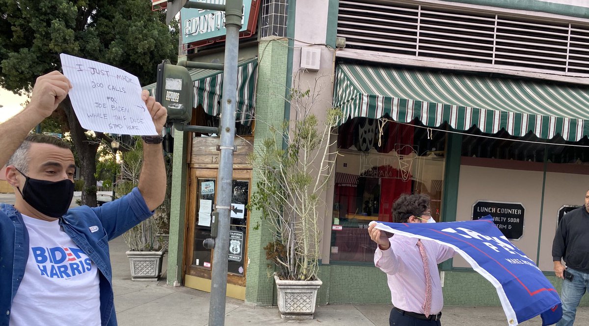 The couple retreated to their car, video taping me and the black teens who were with me in solidarity. A few minutes later, the police arrived. The couple started to accuse us of harassing the Trump supporter, that we were bullying him and LAYING OUR HANDS ON HIM. I just kept