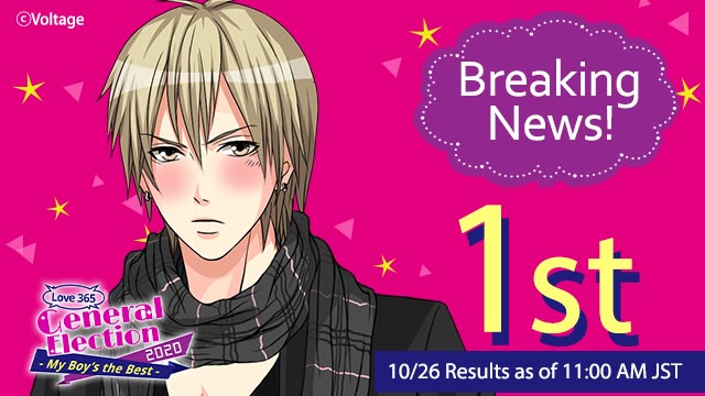 Voltage_Love365's tweet photo. 👑General Election 2020 Live Update💜
The top character as of 11:00 AM is #Takuto from #LoveLetterfromThiefX
121,904 votes away from number 2 #Eisuke from #KissedbytheBaddestBidder
Takuto: I'll do my best to make you smile, so stick with me to the end, okay? https://t.co/JME63r7EKy
