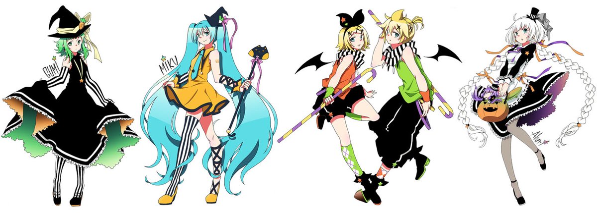 GUMI ,初音ミク ,鏡音レン ,鏡音リン 「初音ミクとボカロでハロウィン詰め 」|浅井麻◆本垢移動しましたのイラスト