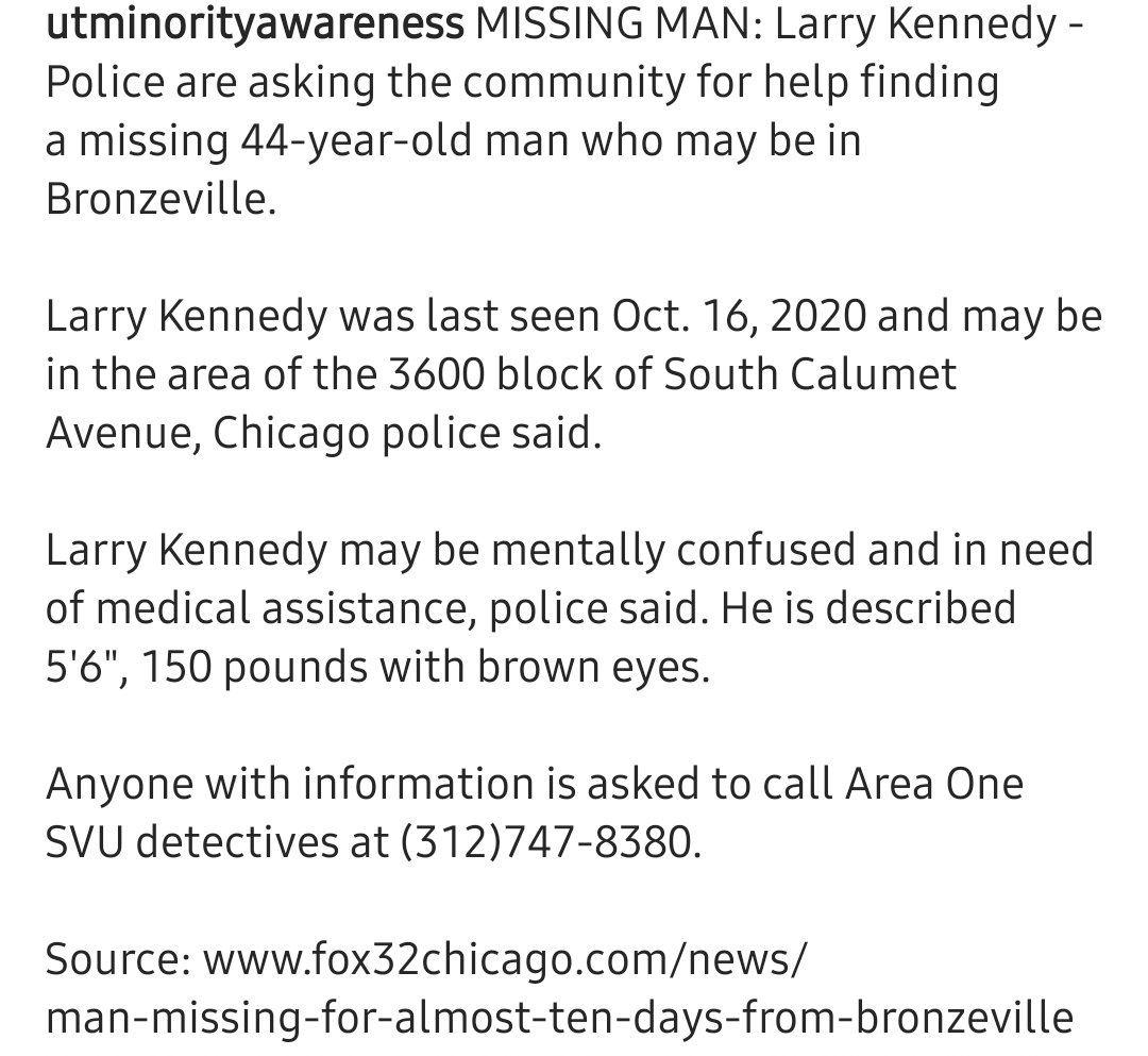 UTMinorityAware's tweet photo. 🚨PLEASE RETWEET! HELP US FIND LARRY KENNEDY - LAST SEEN ON OCT. 16, 2020🔍#missing #GoViral #vanished #knowledgeispower #speakup #missingminorities #blm #blacklivesmatter #viralcontent #disappearance #MissingPerson https://t.co/dU0B3SjrWU