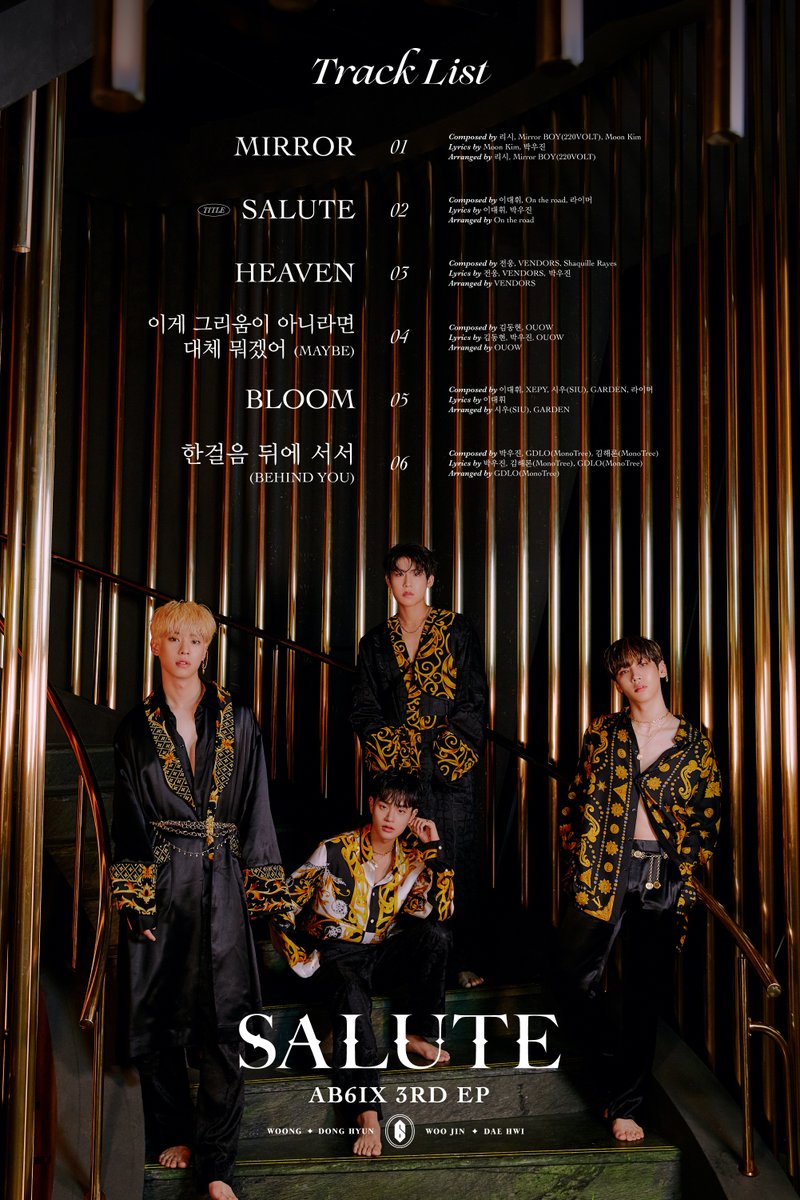 AB6IX's tweet photo. [#AB6IX] AB6IX (에이비식스) 3RD EP 'SALUTE' TRACK LIST

AB6IX 3RD EP 'SALUTE' 2020.11.02 RELEASE

#SALUTE #에이비식스 #전웅 #김동현 #박우진 #이대휘 #브랜뉴뮤직 #BRANDNEWMUSIC https://t.co/tumtgkjAfa