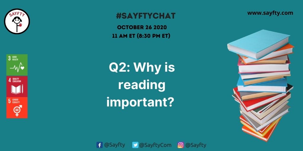 SayftyCom's tweet photo. Q2: Why is reading important?

#sayftychat https://t.co/TnXIU41MPm