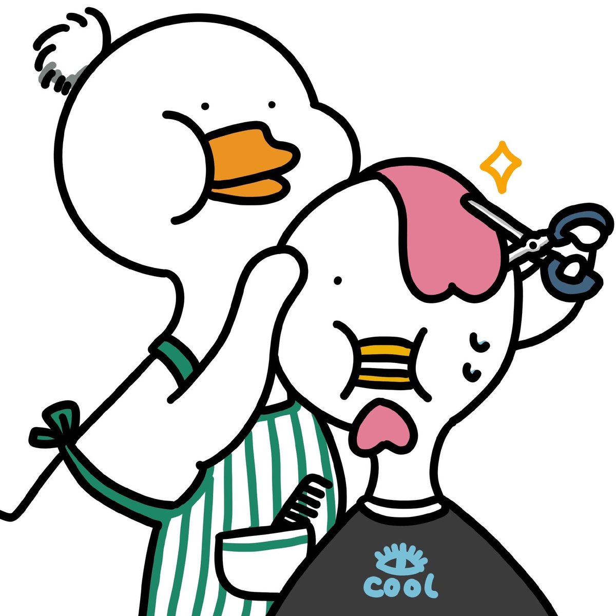 in real life it's quarantine time in china; they have a sleepover and buya tries his hand (wing) at giving boji a haircut  (february 2020)