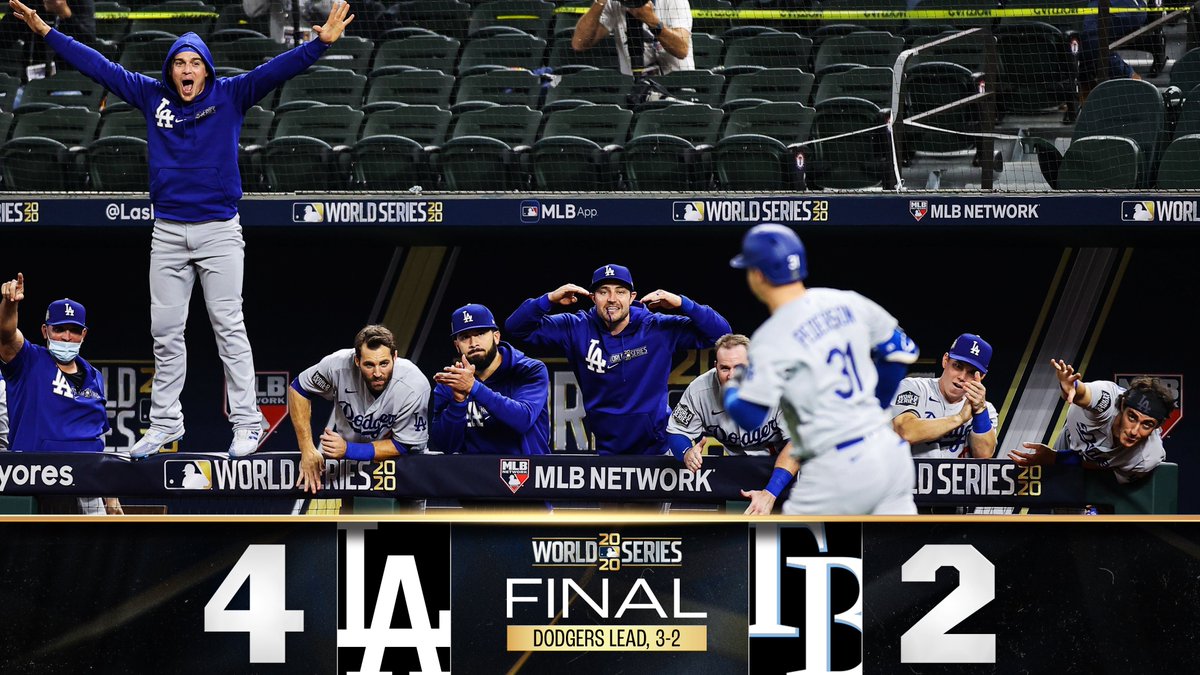 MLB's tweet photo. Three down, one to go for the Dodgers. 

#WorldSeries https://t.co/B71FO6z8kP