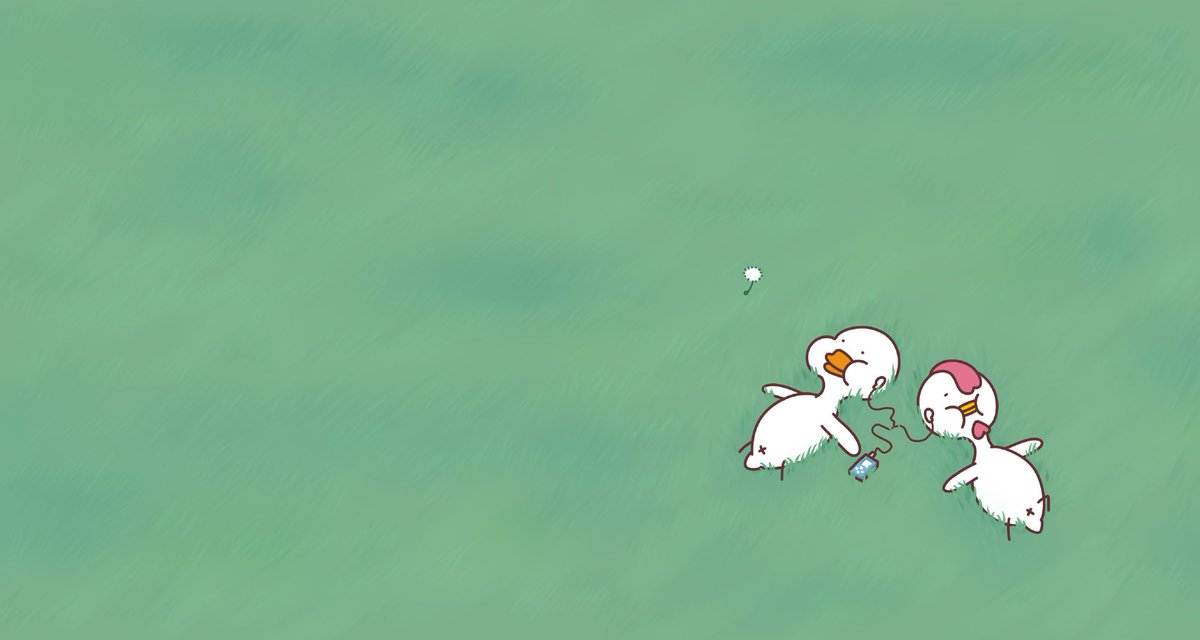 the stars illustration that started this thread was in july 2020! next we have this... god why am I emo over a duck and a chicken lying in a grassy field listening to music together (august 2020)