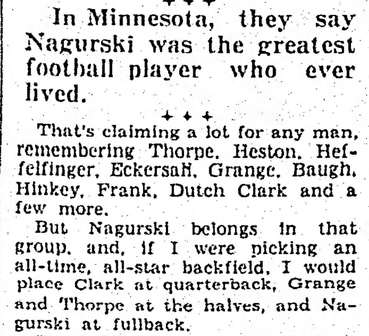 I mean really, what can be said about Bronko Nagurski that hasn't already been said about Hercules?Here's no less than Grantland Rice placing him as an all-timer's all-timer.