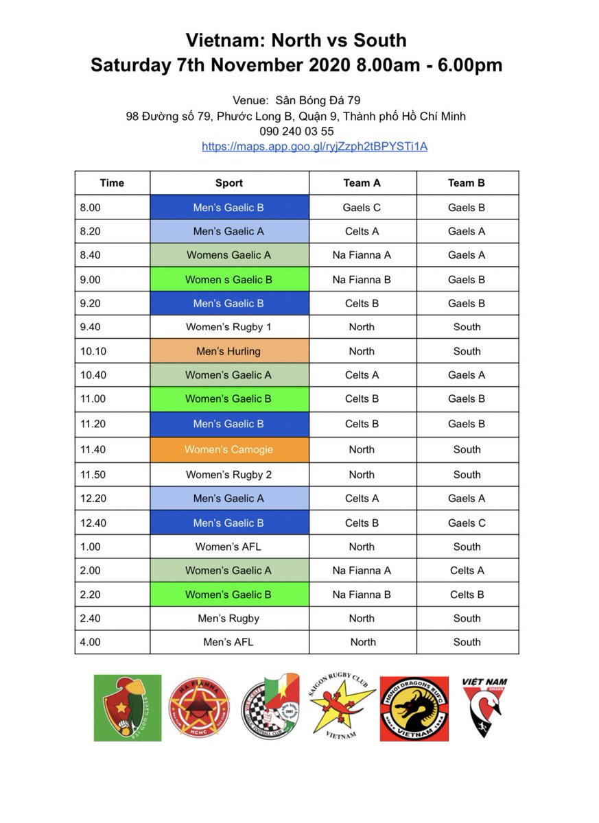 Schedule is out and with only 1️⃣2️⃣days to go we are all getting pretty excited. <a href="/VietCelts/">The Viet Celts</a> <a href="/vietnamswans/">Vietnam Swans</a> <a href="/HanoiDragons/">Hanoi Dragons RFC</a> <a href="/GAAAsia/">Asian County Board</a> <a href="/irlembvietnam/">Ireland in Vietnam 🇮🇪</a>