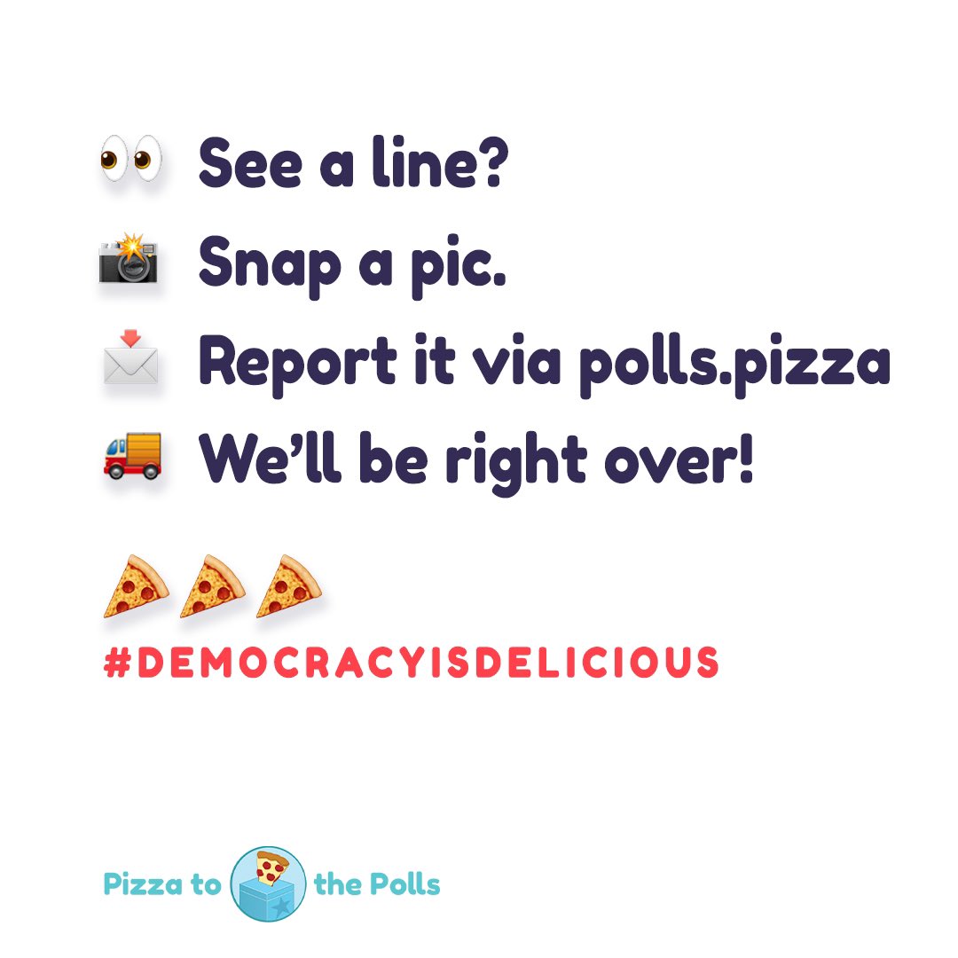 ToddKrim's tweet photo. If you see long lines at the polls, report them to @pizzatothepolls so they can safely get pizza 🍕 to folks trying to #vote 🗳 at crowded polling locations! https://t.co/cFRgZfRpPL