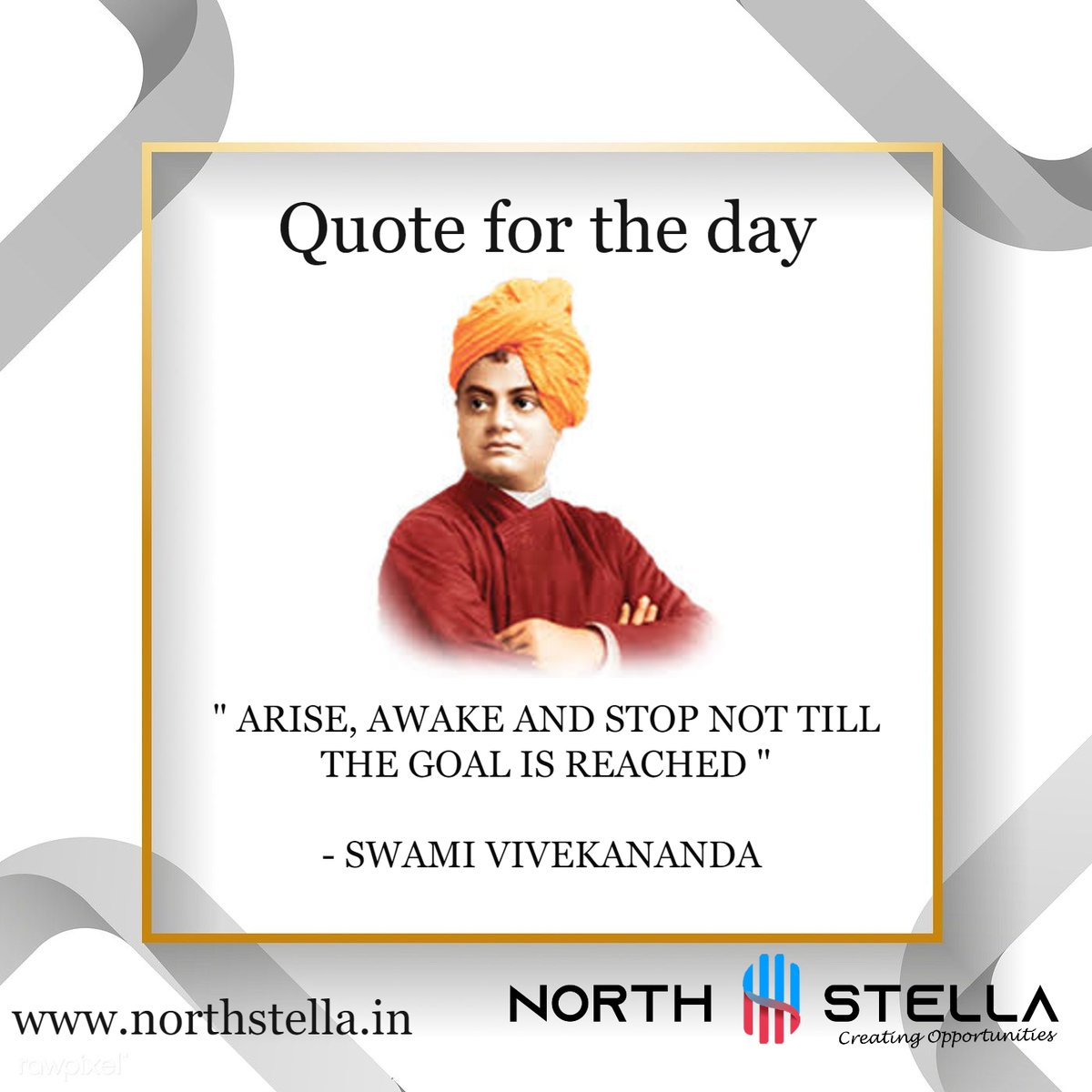 northstellawm's tweet photo. Quote for the day
" ARISE, AWAKE AND STOP NOT TILL THE GOAL IS REACHED "
- SWAMI VIVEKANANDA
#NorthStellaWealth #financialplanning #Wealthmanagement #financialfreedom #FinancialGoals #GoalsPlanning #reachinggoals #ReachingGoalsTogether #WealthGoals #wealthbuilding https://t.co/xhyXDQjrf2