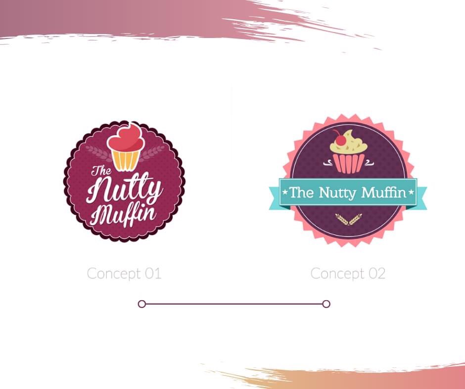 we_are_dots's tweet photo. Nothing is more important than customer satisfaction. A person that is paying you up for something, it is necessary that whatever the job you are getting them done, is up to their expectation. 
Branding for The Nutty Muffin. Any guesses which one did they go for?  🤩 https://t.co/AmsZsndMHj