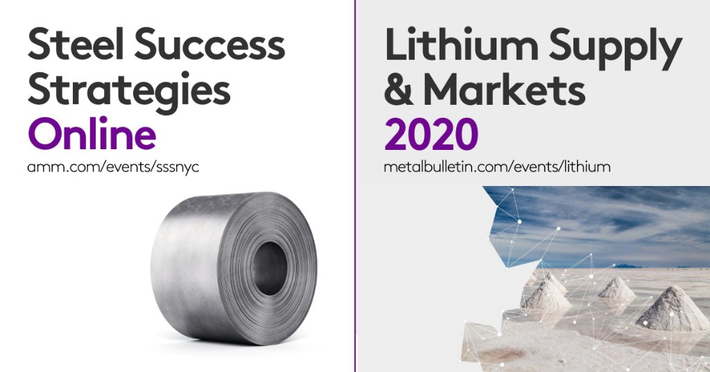 Fastmarkets's tweet photo. It's an exciting day for Fastmarkets today - we've got two of the world-leading commodity events kicking off. If you're involved in either the steel or lithium supply chains, make sure top join us at Steel Success Strategies Online or Lithium Supply &amp; Markets 2020 later on today. https://t.co/SdZnImd2Pw