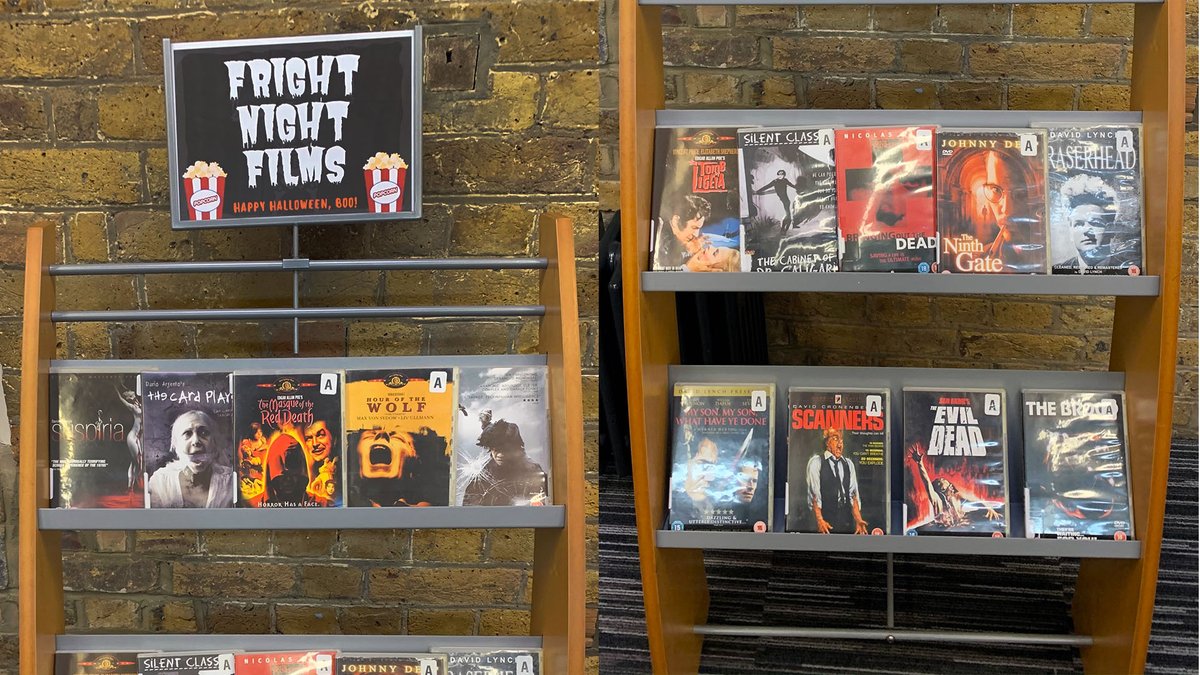 UniKentLibIT's tweet photo. Treat: Happy Halloween – we’re sharing a trick and treat daily, stay tuned for spookybookies, frightfest features and library tricks. To get us in the mood check out the “fright night films” display in the Drill Hall Library @drillhalllib #terrifyingtempleman #frightfestfilms https://t.co/JgWettp7g9