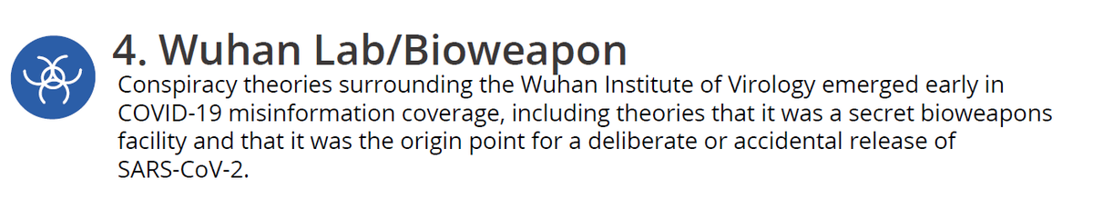  #ConspiracyTheories surrounding the Wuhan Institute of Virology emerged early in  #COVID19  #misinformation coverage, including theories that it was a secret bioweapons facility and that it was the origin point for a deliberate or accidental release of  #SARSCoV2.