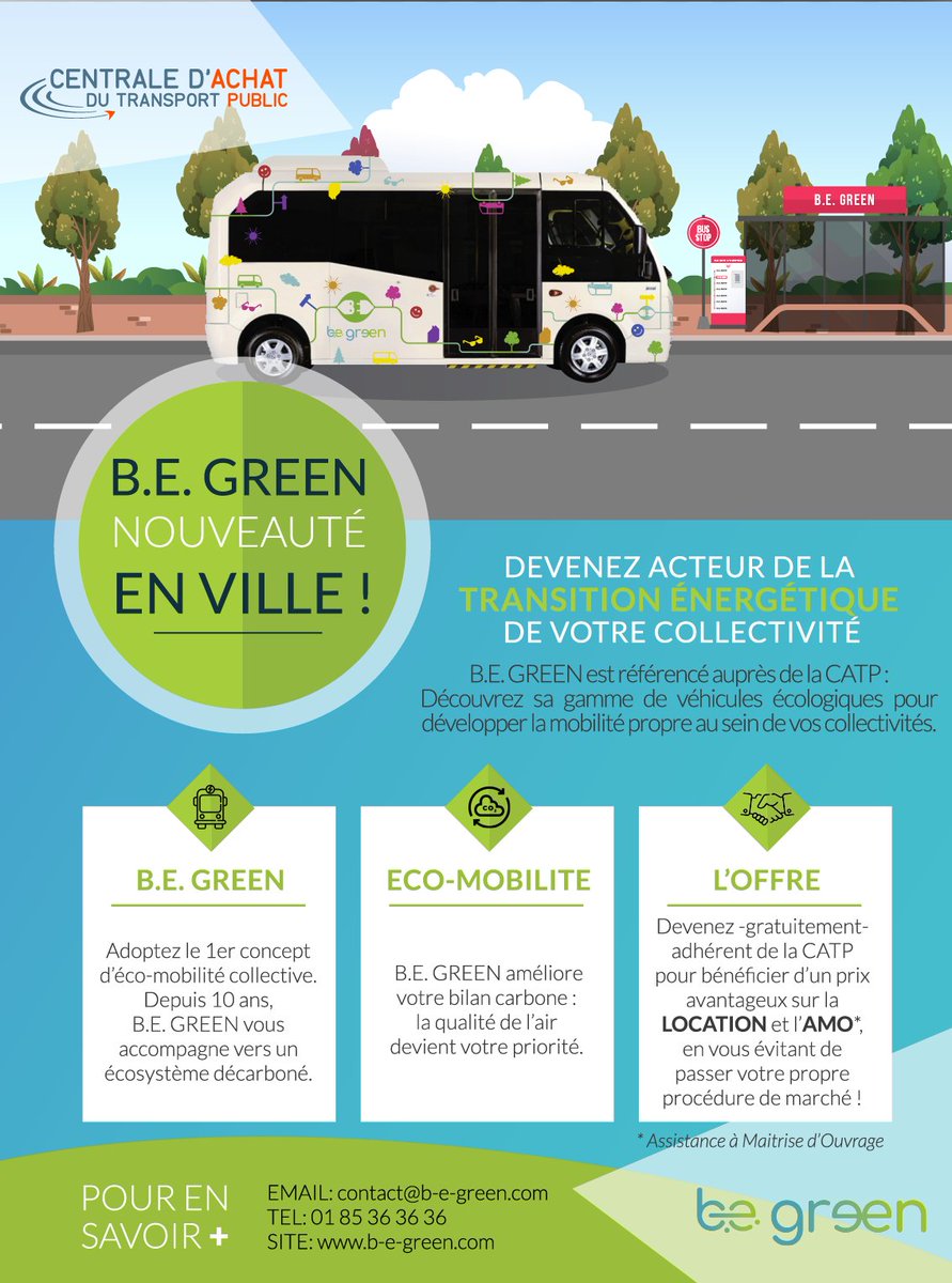 B.E. green 🍃 (@begreen_2010) on Twitter photo Découvrez l'offre <a href="/begreen_2010/">B.E. green 🍃</a> & la CATP et offrez à votre collectivité une image plus engagée écologiquement !
🌿🚌⚡ Découvrez l'offre <a href="/begreen_2010/">B.E. green 🍃</a> & la CATP et offrez à votre collectivité une image plus engagée écologiquement !
🌿🚌⚡