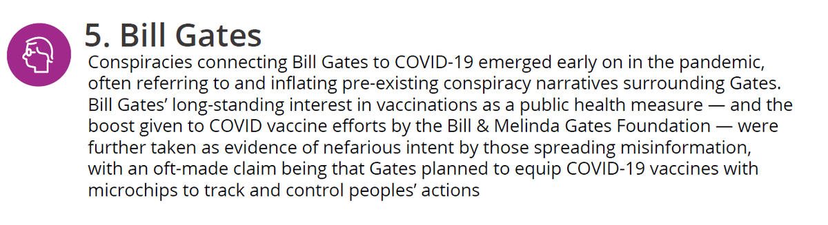 Conspiracies connecting Bill Gates to  #COVID19 emerged early on in the  #pandemic. Bill’s long-standing interest in  #vaccinations as a  #publichealth measure were further taken as evidence of nefarious intent by those spreading  #misinformation &  #disinformation.
