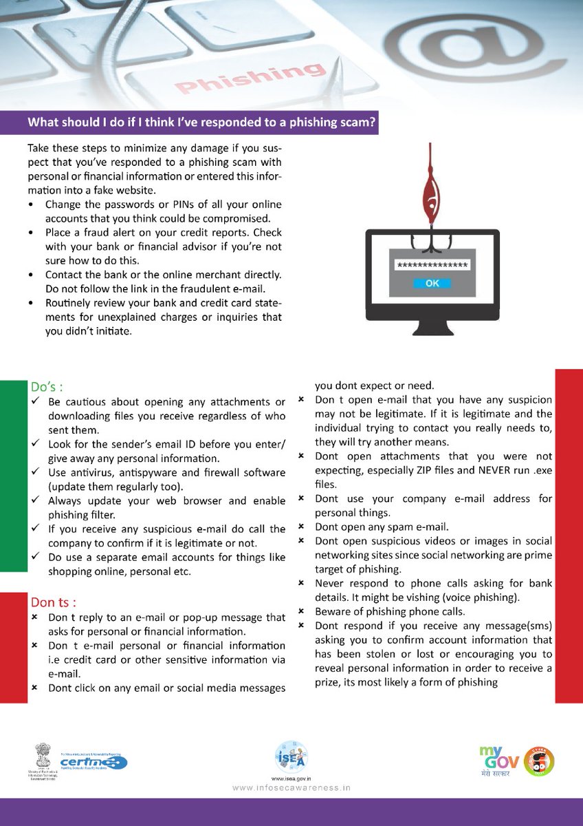 IndianCERT's tweet photo. Phishing Attacks @InfoSecAwa https://t.co/FFEs6CaBeP