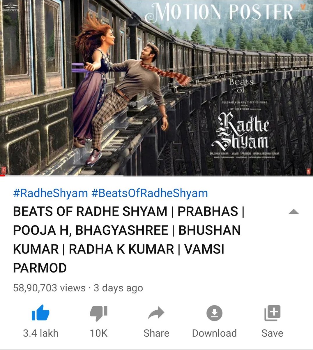 After 75 Hours #BeatsOfRadheShyam Stats :
Telugu :  8.6M views & 312k likes 🔥
Hindi - 5.9M views & 343k likes 💥
#Prabhas

Watch and like :
 youtu.be/Ffp2i537Fiw
youtu.be/J3JYzDUTHMM