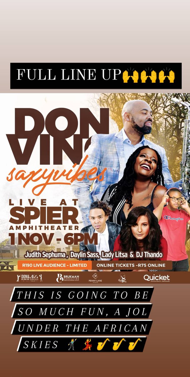 It's ON 🙌🙌🙌🎷🎷🎷 less than 50 tickets left. Get those tickets at @quicket now. Link below.

qkt.io/don-vino-saxyv…