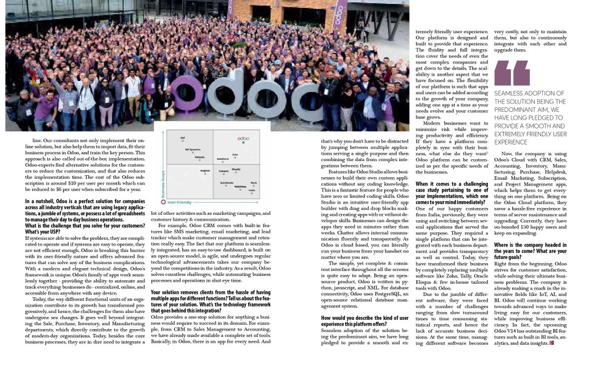 Odoo's tweet photo. "We believe that business software should cover complex business needs with an extremely user-friendly interface."

What made us sit in the list of top 10 most recommended CRM solutions providers-2020?

Try and find out now: https://t.co/rHx1r9sjmE

#CRM #ERP #odoo https://t.co/G0Tvwq3idb