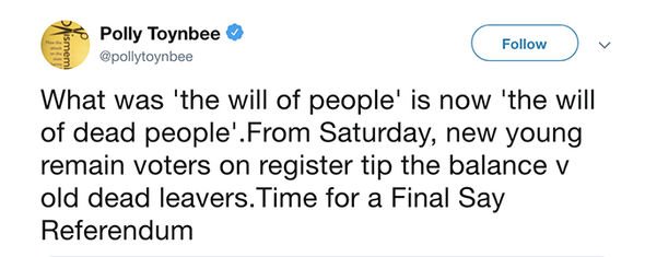 • Let's not forget for one second that these Remainers have spent the last 4 years celebrating the deaths of elderly Brexit suppporters• With Brexit looking likely to be fully completed Remainers are now using the Corona Crisis to demand that the UK stay within the EU