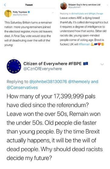 • Let's not forget for one second that these Remainers have spent the last 4 years celebrating the deaths of elderly Brexit suppporters• With Brexit looking likely to be fully completed Remainers are now using the Corona Crisis to demand that the UK stay within the EU